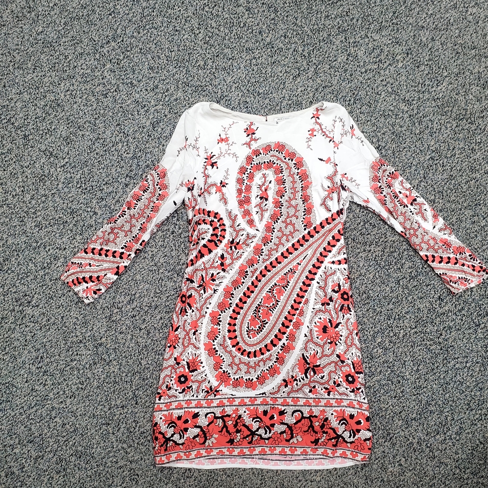 Old Navy Red and White Paisley Long Sleeve Dress